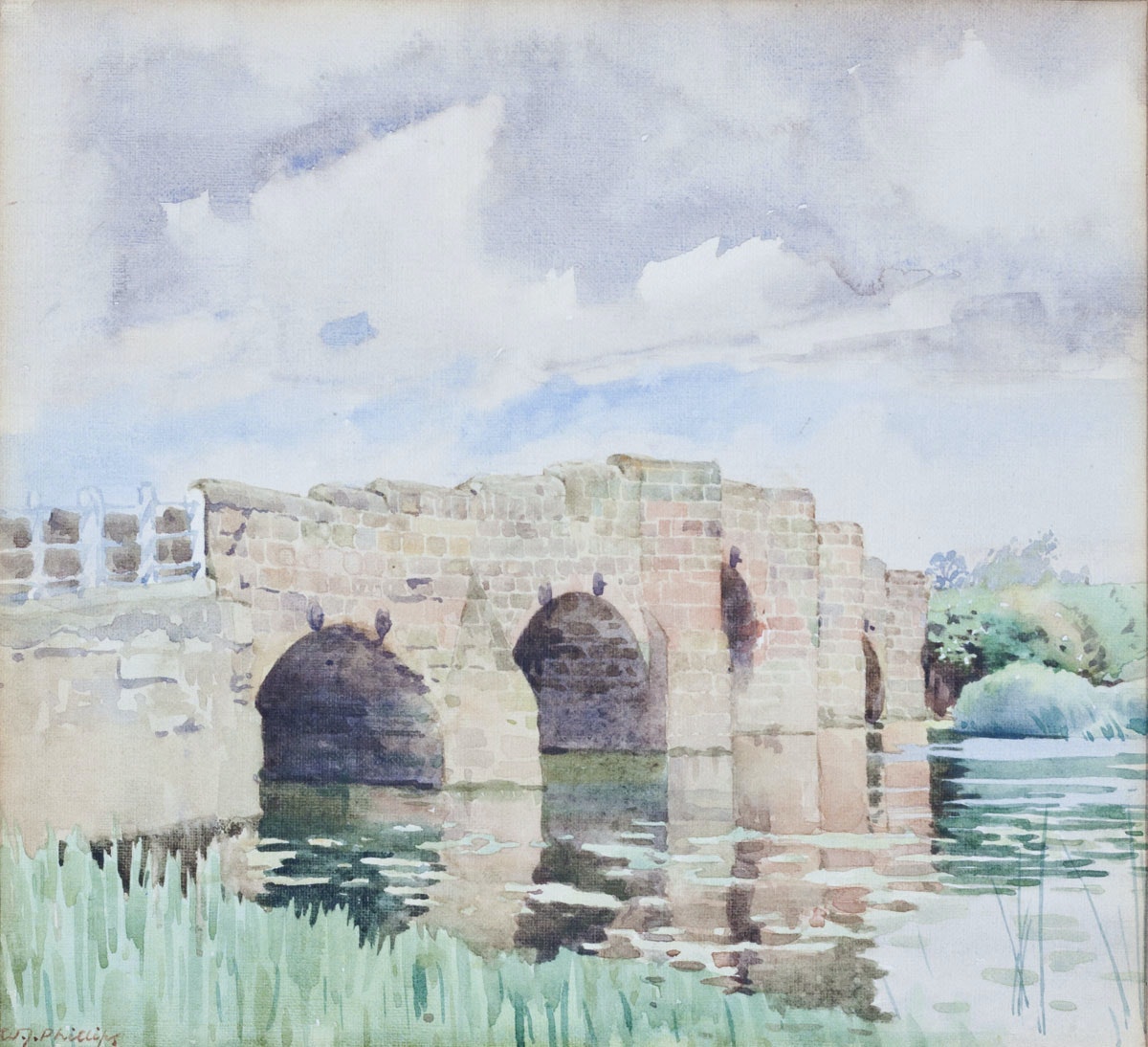 Ancient Bridge Over the River Avon at Eckington by WJ Phillips